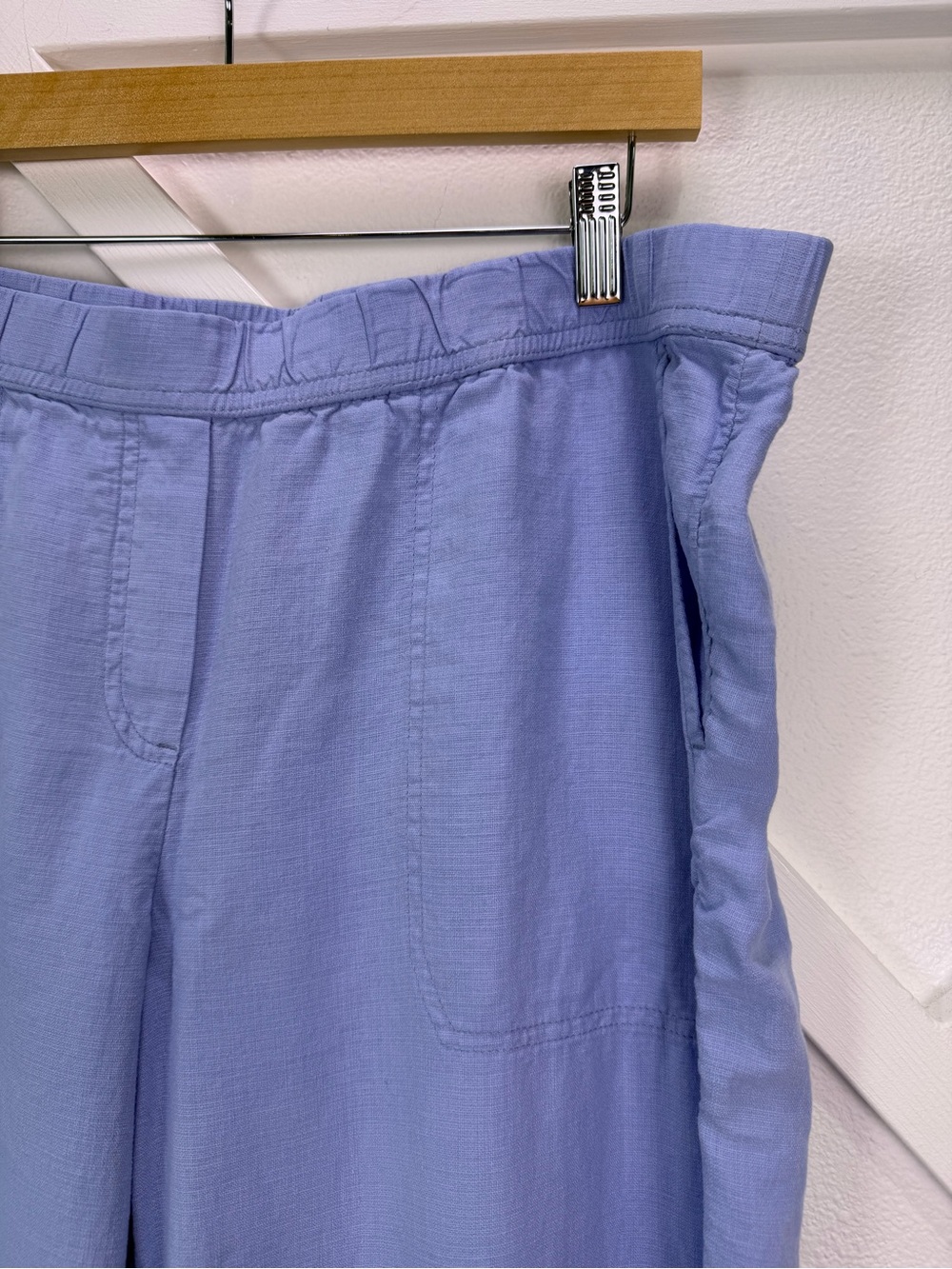 Pure Jill Periwinkle Blue Linen Blend Wide Leg Crop Pants Pull On Size Large - Picture 2 of 10